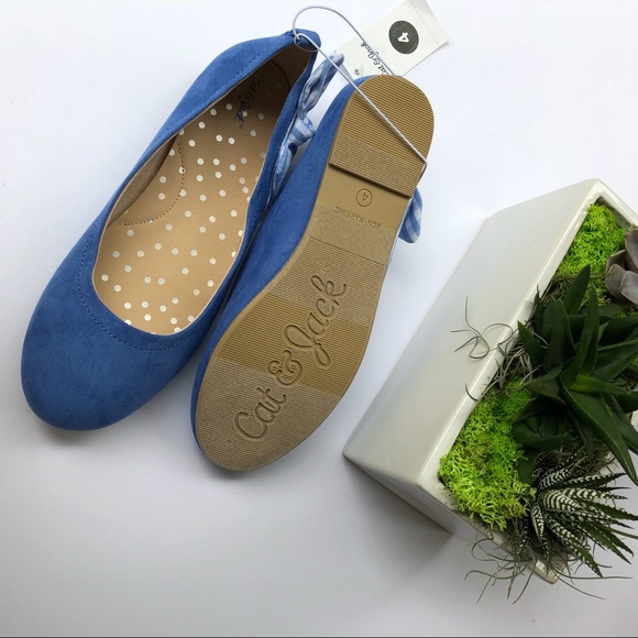 Cat & Jack Girls “Britt” Blue Ballet Flat with Bow - Picture 4 of 5